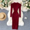 Stand Collar Long Sleeve Street Wear Bodycon Sweater Dresses - Image 6