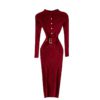Stand Collar Long Sleeve Street Wear Bodycon Sweater Dresses - Image 7