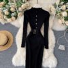 Stand Collar Long Sleeve Street Wear Bodycon Sweater Dresses - Image 8