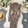 Stand Collar Long Sleeve Street Wear Bodycon Sweater Dresses - Image 9