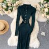 Stand Collar Long Sleeve Street Wear Bodycon Sweater Dresses