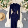 Stand Collar Long Sleeve Street Wear Bodycon Sweater Dresses - Image 10