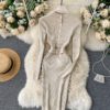 Stand Collar Long Sleeve Street Wear Bodycon Sweater Dresses - Image 11