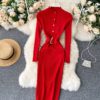 Stand Collar Long Sleeve Street Wear Bodycon Sweater Dresses - Image 20