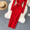 Stand Collar Long Sleeve Street Wear Bodycon Sweater Dresses - Image 13