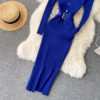 Stand Collar Long Sleeve Street Wear Bodycon Sweater Dresses - Image 25