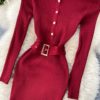 Stand Collar Long Sleeve Street Wear Bodycon Sweater Dresses - Image 16