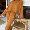 Turn Down Collar Batwing Sleeve Loose Tops Pleated Long Pencil Pants
