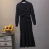 V Neck Long Sleeve Jumper Elegant Ruffles Sweater Dress - Image 3