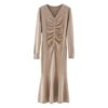V Neck Long Sleeve Jumper Elegant Ruffles Sweater Dress - Image 5