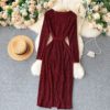 V Neck Long Sleeve Lace up Sexy Split Street Wear Dress - Image 3