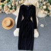 V Neck Long Sleeve Lace up Sexy Split Street Wear Dress - Image 4