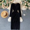 V Neck Long Sleeve Lace up Sexy Split Street Wear Dress - Image 5