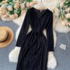 V Neck Long Sleeve Lace up Sexy Split Street Wear Dress - Image 6