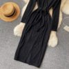 V Neck Long Sleeve Lace up Sexy Split Street Wear Dress - Image 7