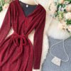 V Neck Long Sleeve Lace up Sexy Split Street Wear Dress - Image 8