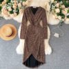 V Neck Long Sleeve Slim Design Street Wear Midi Dresses - Image 2