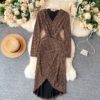 V Neck Long Sleeve Slim Design Street Wear Midi Dresses