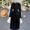 V Neck Long Sleeve Slim Design Street Wear Midi Dresses - Image 5
