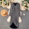 V Neck Long Sleeve Slim Design Street Wear Midi Dresses - Image 6