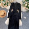 V Neck Long Sleeve Slim Design Street Wear Midi Dresses - Image 8