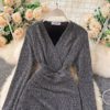 V Neck Long Sleeve Slim Design Street Wear Midi Dresses - Image 9