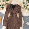 V Neck Long Sleeve Slim Design Street Wear Midi Dresses - Image 11