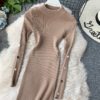 Vintage Button Slim Bodycon Knit Sweater Midi Pencil Dress Party - Image 10