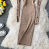 Vintage Button Slim Bodycon Knit Sweater Midi Pencil Dress Party - Image 11
