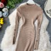 Vintage Button Slim Bodycon Knit Sweater Midi Pencil Dress Party - Image 12