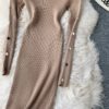 Vintage Button Slim Bodycon Knit Sweater Midi Pencil Dress Party - Image 13