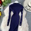 Vintage Button Slim Bodycon Knit Sweater Midi Pencil Dress Party - Image 16