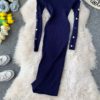 Vintage Button Slim Bodycon Knit Sweater Midi Pencil Dress Party - Image 17