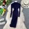 Vintage Button Slim Bodycon Knit Sweater Midi Pencil Dress Party - Image 2