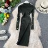 Vintage Button Slim Bodycon Knit Sweater Midi Pencil Dress Party - Image 5
