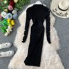 Vintage Button Slim Bodycon Knit Sweater Midi Pencil Dress Party - Image 7