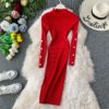 Vintage Button Slim Bodycon Knit Sweater Midi Pencil Dress Party - Image 8