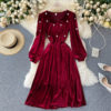 A-line Fashion Street Wear Retro V Neck Puff Sleeve Dress - Image 5