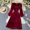 A-line Fashion Street Wear Retro V Neck Puff Sleeve Dress - Image 4