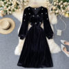 A-line Fashion Street Wear Retro V Neck Puff Sleeve Dress - Image 6