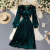 A-line Fashion Street Wear Retro V Neck Puff Sleeve Dress - Image 2
