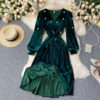 A-line Fashion Street Wear Retro V Neck Puff Sleeve Dress - Image 3