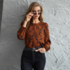 Allover Print Keyhole Back Lantern Sleeve Top
