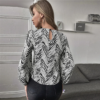 Allover Print Keyhole Back Lantern Sleeve Top - Image 11
