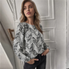 Allover Print Keyhole Back Lantern Sleeve Top - Image 13