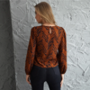 Allover Print Keyhole Back Lantern Sleeve Top - Image 2