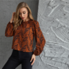 Allover Print Keyhole Back Lantern Sleeve Top - Image 3