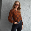 Allover Print Keyhole Back Lantern Sleeve Top - Image 5