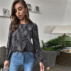 Allover Print Keyhole Back Lantern Sleeve Top - Image 6