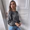 Allover Print Keyhole Back Lantern Sleeve Top - Image 8